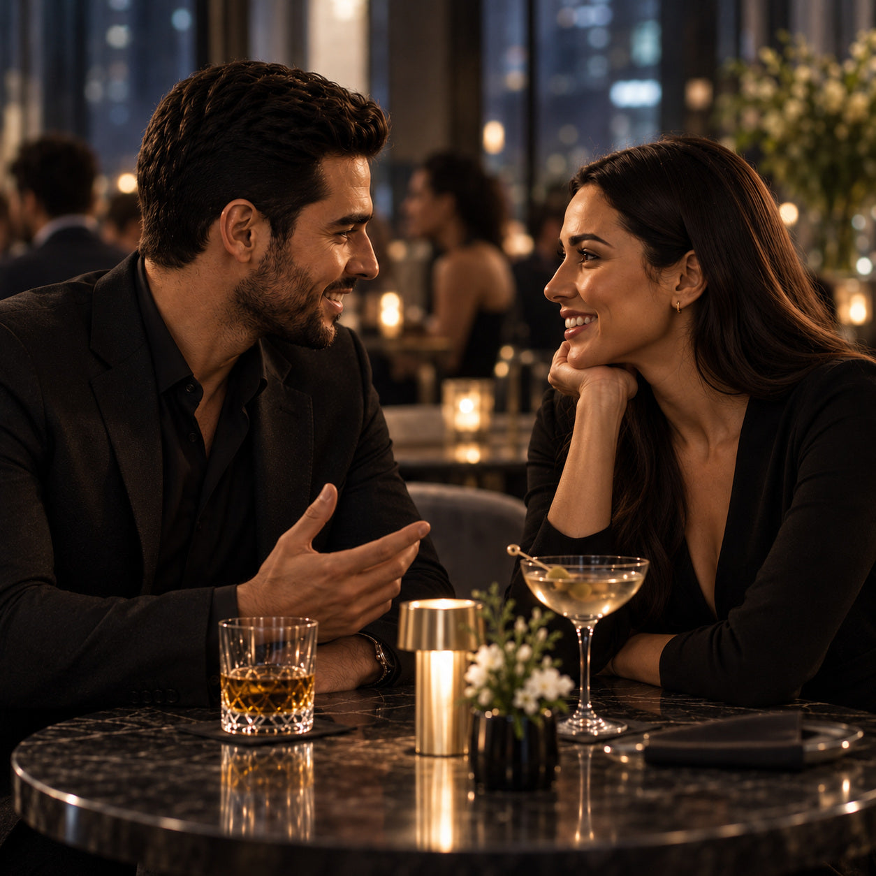 Couple building connection through a natural conversation during a date